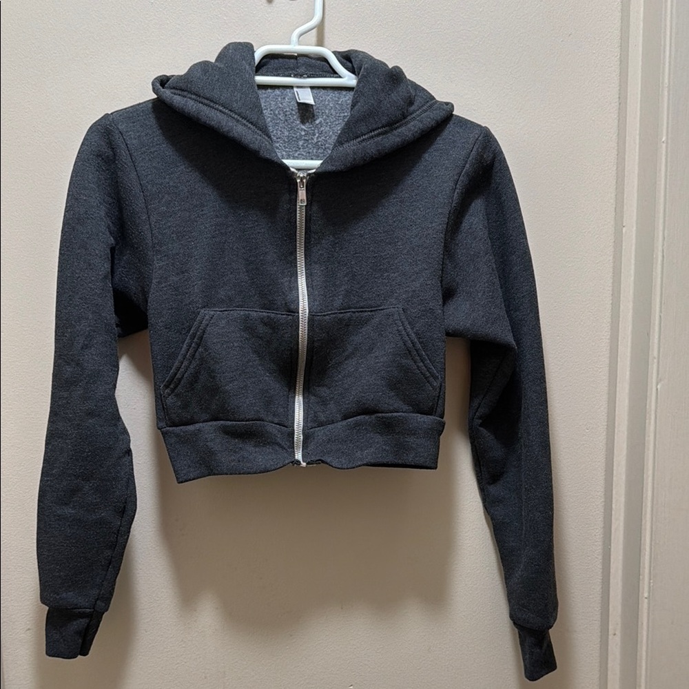 America Apparel - Grey Cropped Zip-Up Hoodie